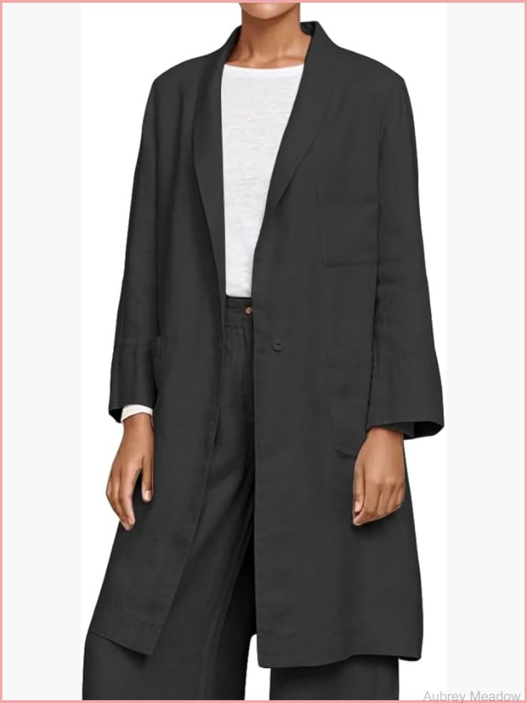 Women's Long Cotton Linen Blazer Casual Lightweight Spring Jacket